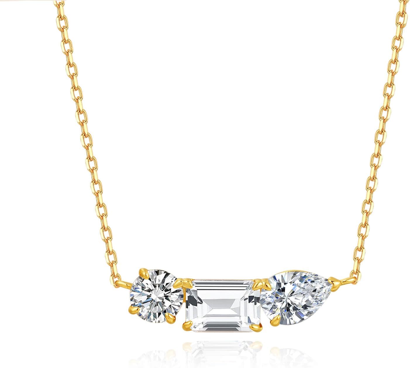 S.Leaf Cluster Diamond Necklace for Women 925 Sterling Silver Cubic Zirconia Emerald Drop Round-cut Pendant Choker Necklaces for Women Birthday Gifts