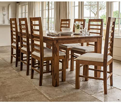 Image of APRODZ Solid Sheesham Wood Dining Table Set of 8 Seater Dinner Dinning Table with 8 Chair for Dining Furniture for Living Room Home Hotel Office Self Assembly (Teak Finish)