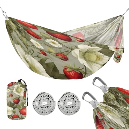 ATTX Strawberry Flower Pattern Camping Hammock - Lightweight & Portable Hammocks, Heavy Duty 330lbs Capacity for Indoor, Hiking, Backpacking, Travel, Backyard, Beach#308