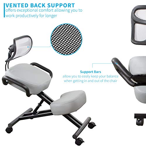 DRAGONN Ergonomic Kneeling Chair with Back Support, Adjustable Stool for Home and Office with Angled Seat for Better Posture - Thick Comfortable Cushions, Gray (DN-CH-K02G) - Thumbnail 5