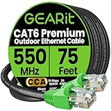 GEARit RJ45 Cat-6 Ethernet Patch Cable, 10Gpbs Transfer Speed, Gold-Plated Connectors, Copper Clad, Outdoor, UV Resistant, Direct Burial, Waterproof, Durable, 75 Foot (22.8 Meters), Black
