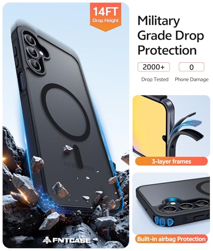 Image of FNTCASE for Galaxy A15 5G Phone Case: [Compatible with Magsafe] [Screen Protector] Matte Translucent Military-Grade Protection for Samsung A15 Cover - Black