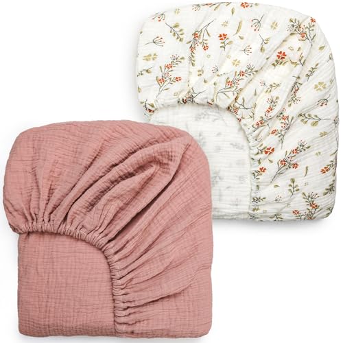 Image of WNATN Muslin Crib Sheets,2 Pack Mini Crib Sheets for Girl Boy,52inx 28in Crib Mattress Sheet,Soft and Breathable.