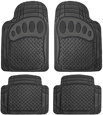 FH Group Automotive Floor Mats Universal Fit Trimmable Climaproof for All Weather Heavy Duty Rubber fits Most Cars, SUVs, and Trucks, with Footprint Design, Full Set Solid Black
