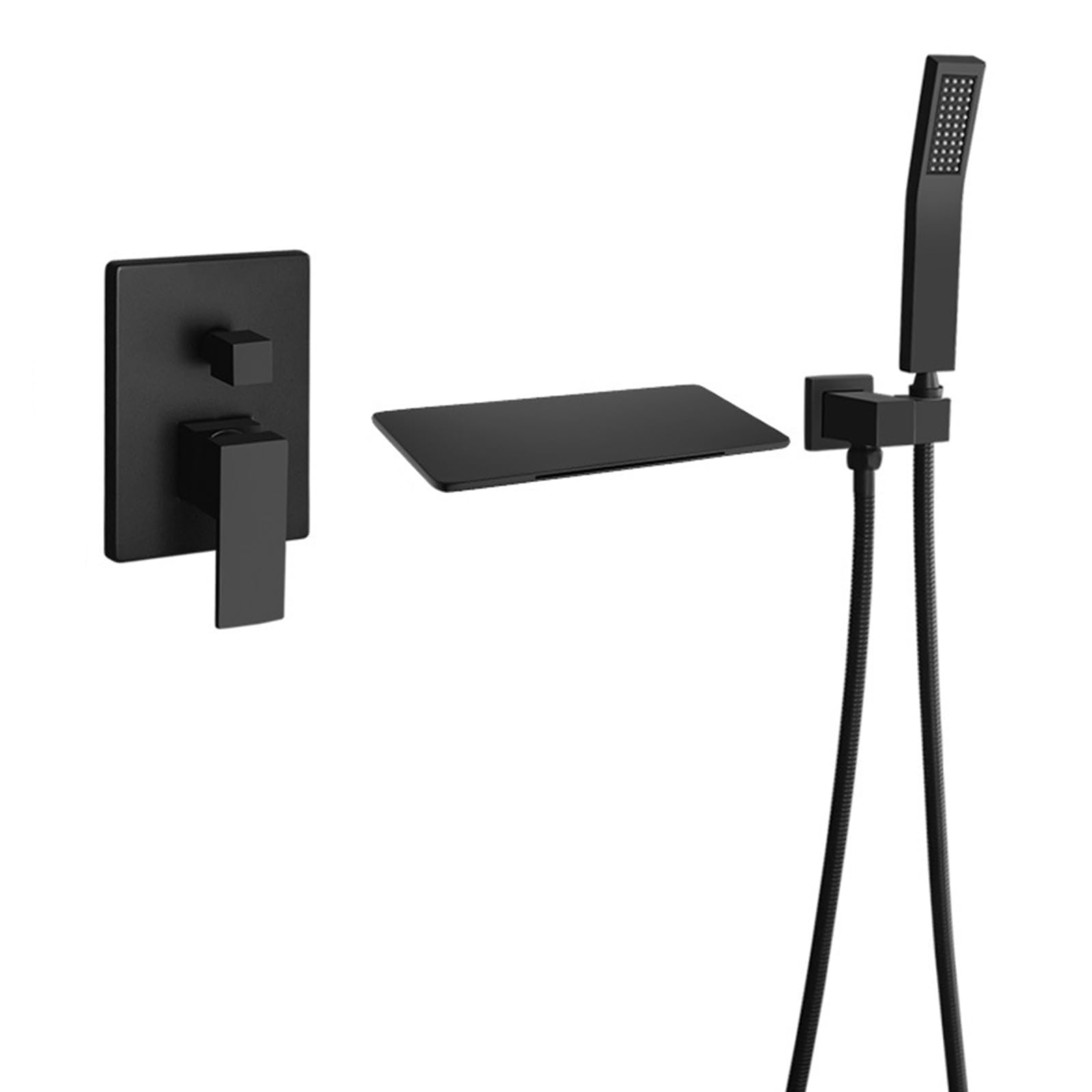 JYBNBBE Bath Taps with Mixer Shower Waterfall Concealed Wall Mounted Hot and Cold Single Handle Brass Bath Tub Mixer Tap with Shower Chrome (Black A)