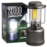 LED Camping Lantern - 2000LM Variable Power Retro Battery Powered Camping Light with Compass, COB High Brightness for Hiking, Fishing, Repairing and Emergency Lighting