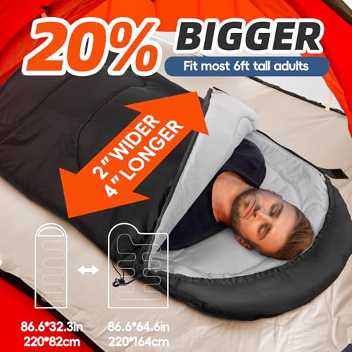MEREZA Sleeping Bags for Adults Cold Weather Mens Warm Sleeping Bag for Big and Tall Girls Boys with Compression Sack for 3-4 Season Camping Backpacking Hiking - Image 5