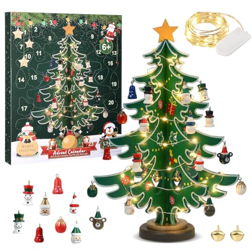 LIHAO Calendario de Adviento 2026 Árbol Navideño de Madera con LED