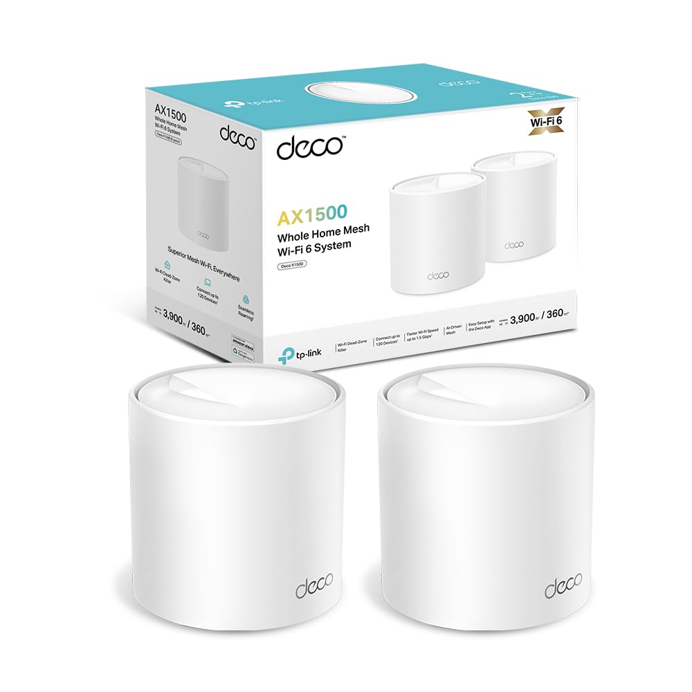 TP-​Link Deco WiFi 6 Mesh AX1500Mbps Deco X1500(2-​Pack), Système WiFi 6 pour Toute la Maison, Couverture de 360㎡, Installation Facile, Contrôle Parental, Compatible avec Toutes Les Box Fibre