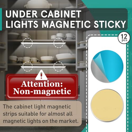 Image of 12 Pcs Under Cabinet Light Magnetic Strip Replacement with Adhesive Backing | 3.5cm Not Magnets, Premium Materials, Sturdy And Durable