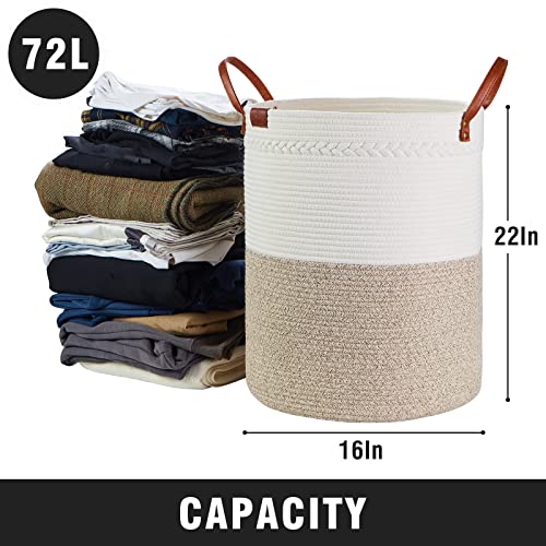 Techmilly Tall Laundry Basket, Large Woven Cotton Rope Dirty Clothes Hamper With Handle For Nursery, Bathroom, Bedroom - 72L #TOP4