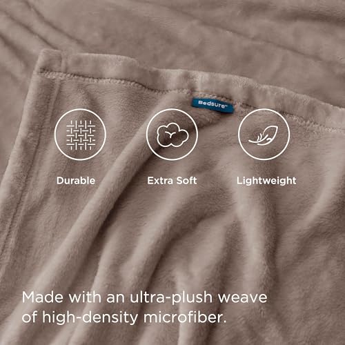 Image of Bedsure GentleSoft Fleece Bed Blankets Queen Size Mocha Brown - Soft Lightweight Plush Fuzzy Cozy Luxury Blanket Microfiber, 90x90 inches