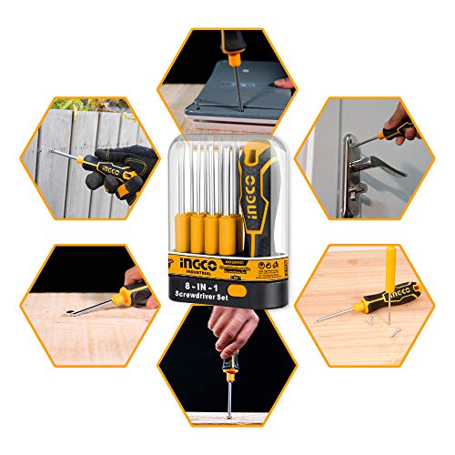 INGCO 9 Pcs Interchangeable Screwdriver Set Replaceable CRV Steel Screwdriver Set AKISD0901