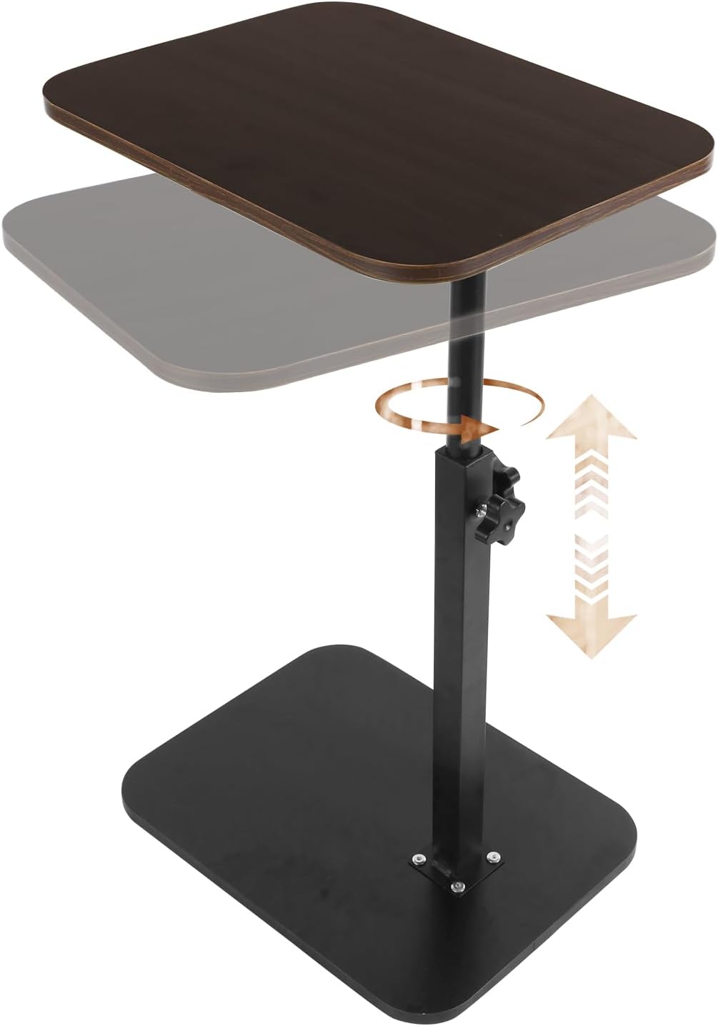 TV Tray Table 360° Swivel Adjustable Height C Table End Table for Small Spaces, Couch Tables C Shaped Side Tables for Living Room, Bedroom, Sofa Tray Table for Sofa, Bed, Chair (Walnut Brown)