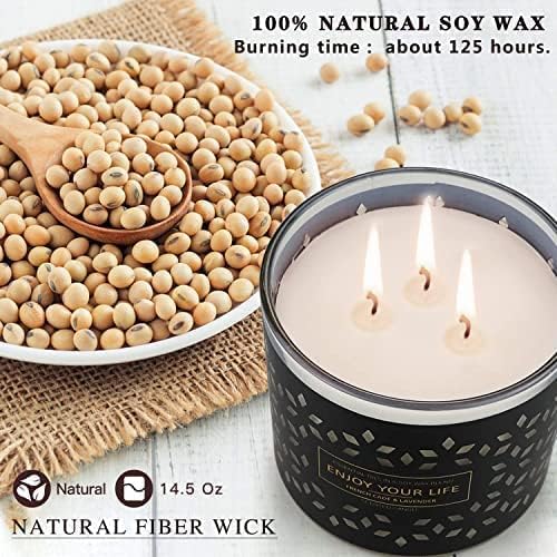 Miniatura 4 de Paquete de 2 velas aromáticas para el hogar, velas de lavanda, velas de aromaterapia de 3 mechas para mujeres, velas en tarro grande de larga