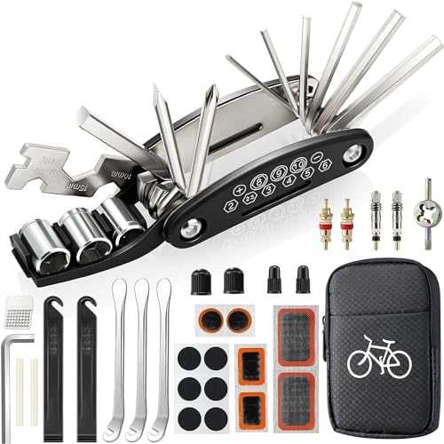 All-in-One Bike Tool Kit & Puncture Repair Kit | Bike Repair Kit with 3 Tyre Levers | for Road Mountain Bike & BMX | Essential Bike Accessories for Men & Women