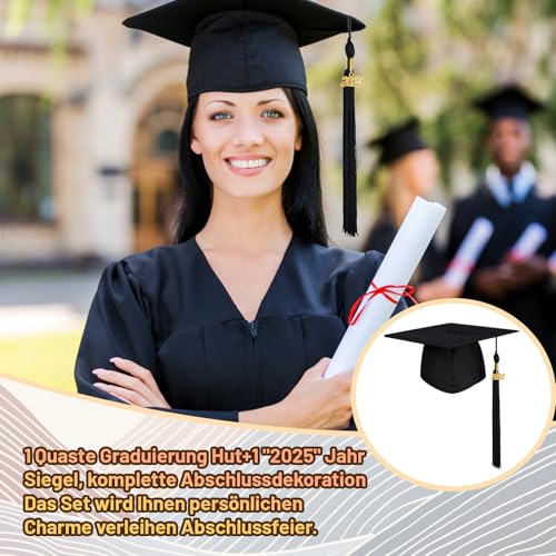 AHEJIOO Doktorhut mit 2025 Quaste - Verstellbarer Abschluss Hut Bachelor Geschenk Graduation Hat in Schwarz