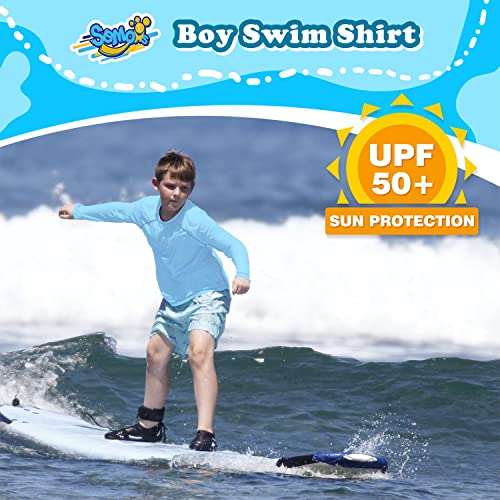 Boys Rash Guard Long Sleeve, Light Blue Upf 50+ Sun Protection Rashguard Slim Fit Swim Shirt Fishing Surf Quick Dry Cool Beach Clothes For Toddler Youth Kids Size 7-8 Years #TOP3