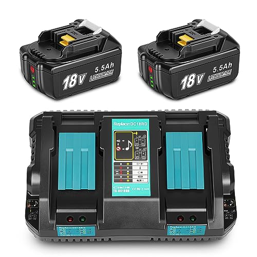REACELL 2 Piezas 5.5Ah Compatible para Makita 18V Batería + Carga...