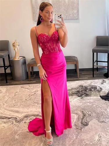 Lace Mermaid Prom Dresses for Women Teens 2025 Satin Corset Formal Evening Gowns with Slit2