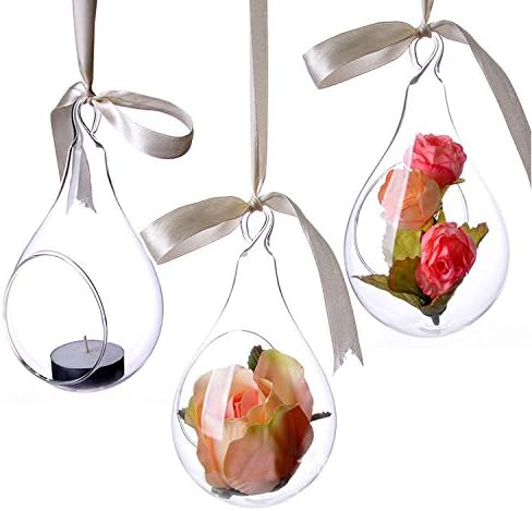 Hanging Glass Terrarium Teardrop Vase 4.5 Inch high 2.25 inch dia, Clear 3-packing