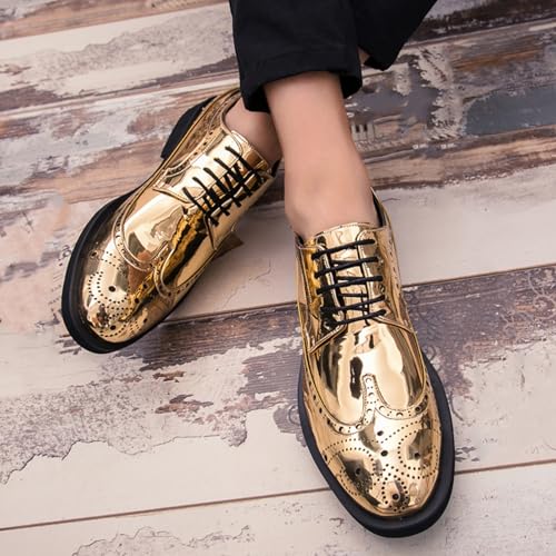 Men's Sparkle Patent Leather Brogue Wingtip Lace Up Dress Oxford Shoes Tuxedo Modern Round Toe Slip On Derby Shoes for Wedding Evening Party4