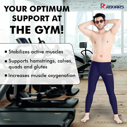 Image of Rovars Compression Pants Tights, Skins, Men's Legging, Base Layer for Gym, Running, Swimming, Cricket, Cycling, Football, Yoga, Basketball, Tennis, Badminton & More
