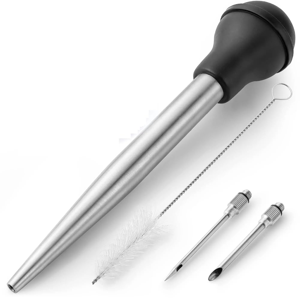 CTRLZS Turkey Baster for Cooking Food Grade Metal Turkey Baster Syringe Meat BBQ Condiment Tube with Detachable Needlesand