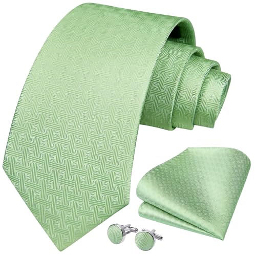 Image of HISDERN Mens Tie Set Classic Woven Ties and Pocket Square Cufflinks Set Formal Business Wedding Neckties Handkerchief
