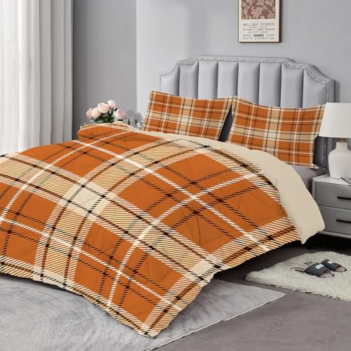 dyausi Trapuntino Matrimoniale Scozzese, Trapunta Double Face Tartan Plaid, Piumino Matrimoniale 240x260 cm in Microfibra con Federa 50x80 cm, GialloMarrone - A57