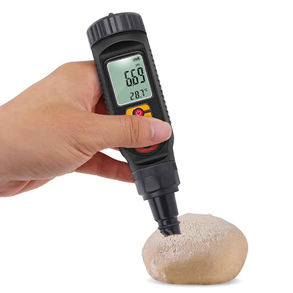 Ręczny penetrujący miernik pH i tester temperatury do żywności i gleby - zakres pH od 0,00 do 14,00 z automatyczną kompensacją temperatury - cyfrowy analizator kwasowości serów