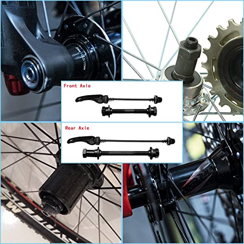 Moicstiy 1Pair Quick Release Bicycle Hubs and Steel Axles, Black Quick Release Bike Axle Hollow Hub Shaft Front and Rear Axle Kit for Mountain Bike (4Pcs)
