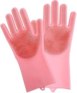 Dishwashing Gloves Silicone Cleaning Reusable Scrub Gloves for Wash Dish,Kitchen, Bathroom