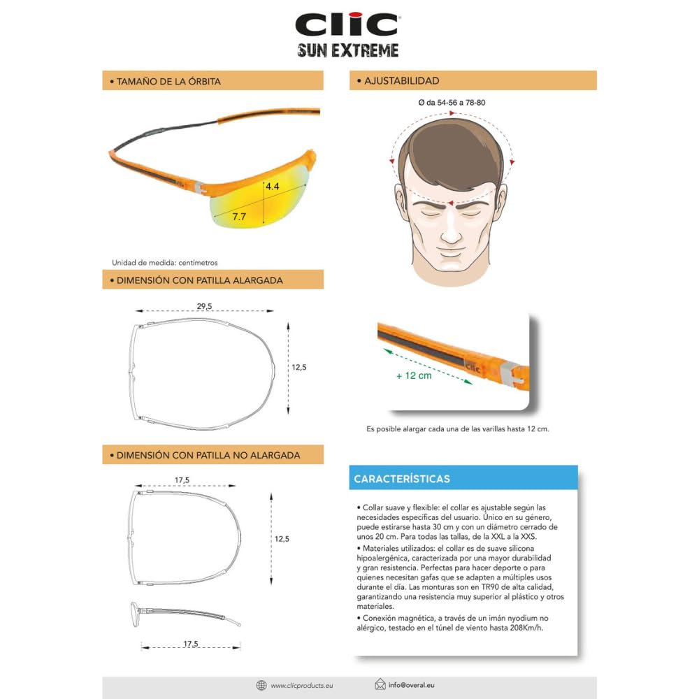 CliC Eyewear - Sun Extreme - Occhiali Sportivi con Calamita - Occhiali in policarbonato con protezione UV400 - Ideale per Ciclismo, Running e altri Sport - TR90 e Nylon