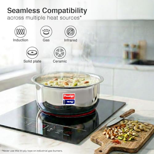 Image of Prestige 20cm /3.1L Tri-Ply Stainless Steel Tope with Lid|Gas and Induction Compatible| Even Heat Distribution|Strong and Durable| 5 Years Warranty