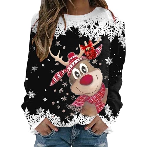Kleid Weihnachten Damen, Weihnachtspullover Damen Lustige Weihnachten Ugly Christmas Sweatshirt Baumwolle Pulli Herbst Winter Sweater...