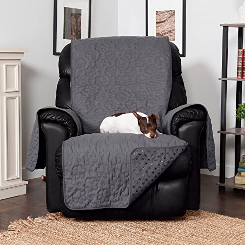 Image of Furhaven Waterproof & Non-Slip Recliner Chair Cover Protector w / Side Pockets for Dogs, Cats, & Children - Quilted Paw Print Living Room Furniture Cover - Gray, Recliner