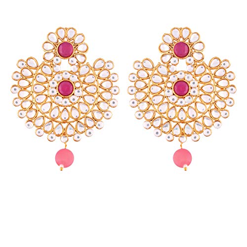 I Jewels Indian Bollywood Gold Plated Traditional Faux Kundan & Pearl Ethnic Designer Party Wear Chandelier Earrings for Women (E2719Q)