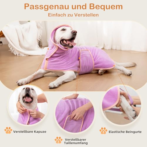 Zorela Hundebademantel, Superweicher Bademantel Hund aus Korallenvlies, Hunde Bademantel Hundehandtuch Extra Saugfähig für nach dem Bad, Strand, Pool
