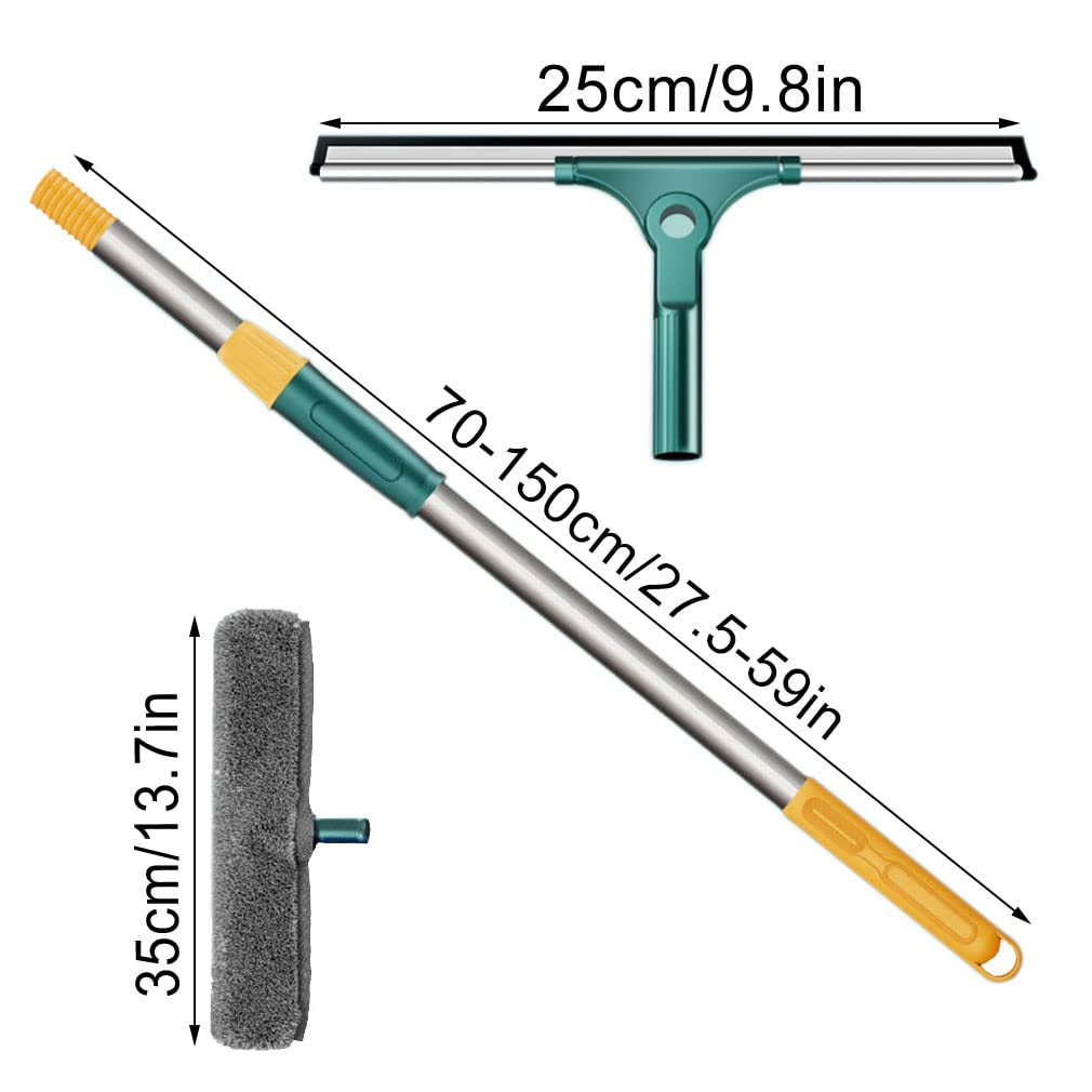 Limpia Cristales Ventanas con 150cm Poste Extensible Herramienta de Limpieza de Ventanas con Paño de Microfibra Cepillo para Limpiar Ventanas, Vidrio, Automóvil, Ducha (25cm)