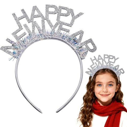 XJWZGM Silvester Haarreif Neujahr Haarreif Happy New Year Haarreif silvester haarreif happy new year für Neujahr Partydeko Weihnachten Haarschmuck Party Familienfeier Feier Verkleidung (Silber)