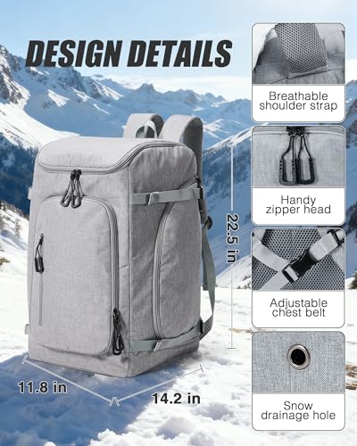 Image of Ski Boot Bag Ski and Snowboard Boots Backpack for Ski 60L Vacuum Travel Backpacks with Pump Waterproof Snowboard Boot Bagfor Helmet, Goggles, Gloves, Skis, Snowboard & Accessories(Grey)