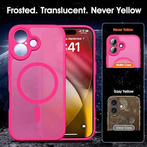 Image of Oterkin Magnetic for iPhone 17 Case Matte,Upgraded Full Camera Protection Compatible with MagSafe Frosted Translucent Shockproof Anti-Scratch Slim Fit Case Military Grade Protection 6.3'' (Hot Pink)