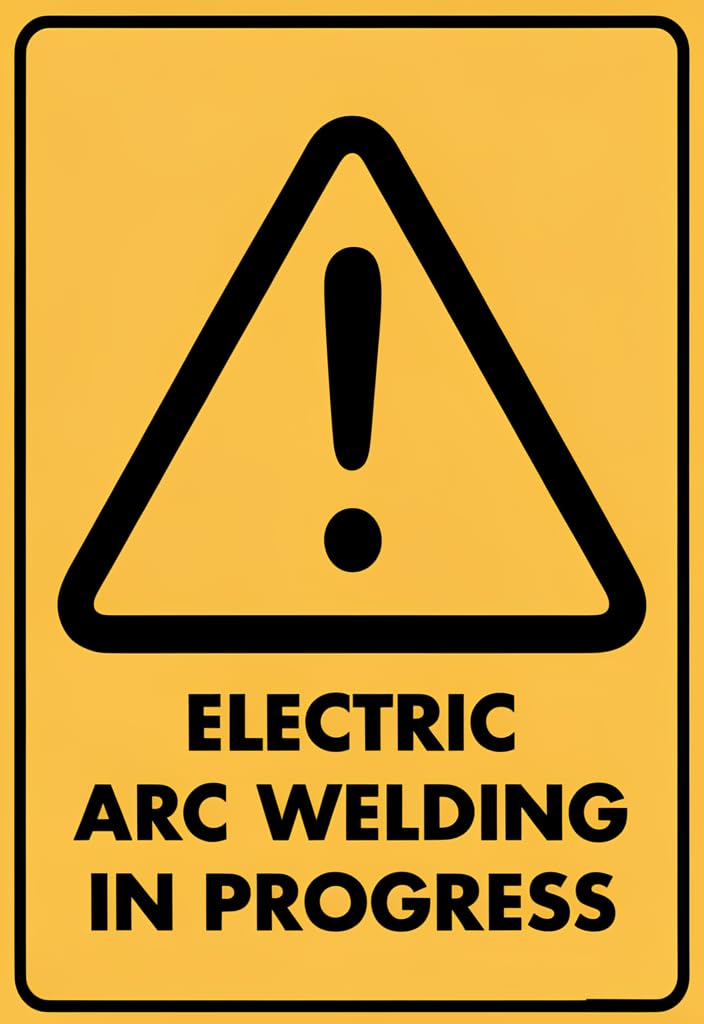 peiyeety Electric Arc Welding in Progress Tin Sign 12x8 Inch, Yellow Warning Metal Plaque with Caution Symbol, Durable Wall Decor for Workshop, Garage, Welding Shop, Industrial Safety Gift