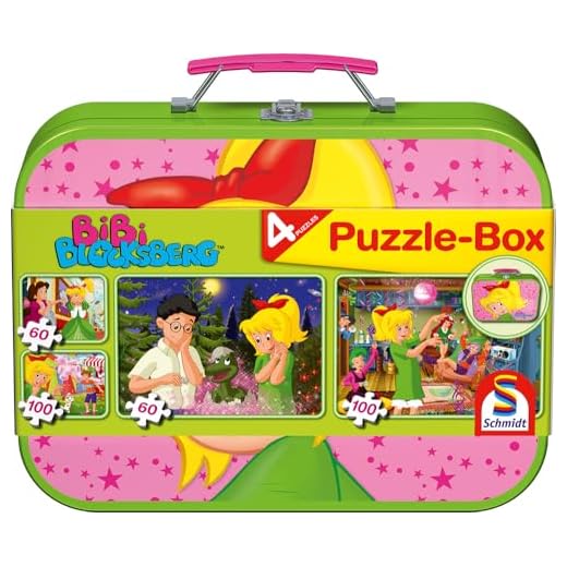 NSV - 4059 - THE MIND - Kartenspiel 8 Schmidt Spiele 55595 Bibi Blocksberg, 4 Kinderpuzzle im Metallkoffer, 2x60 und 2x100 Teile