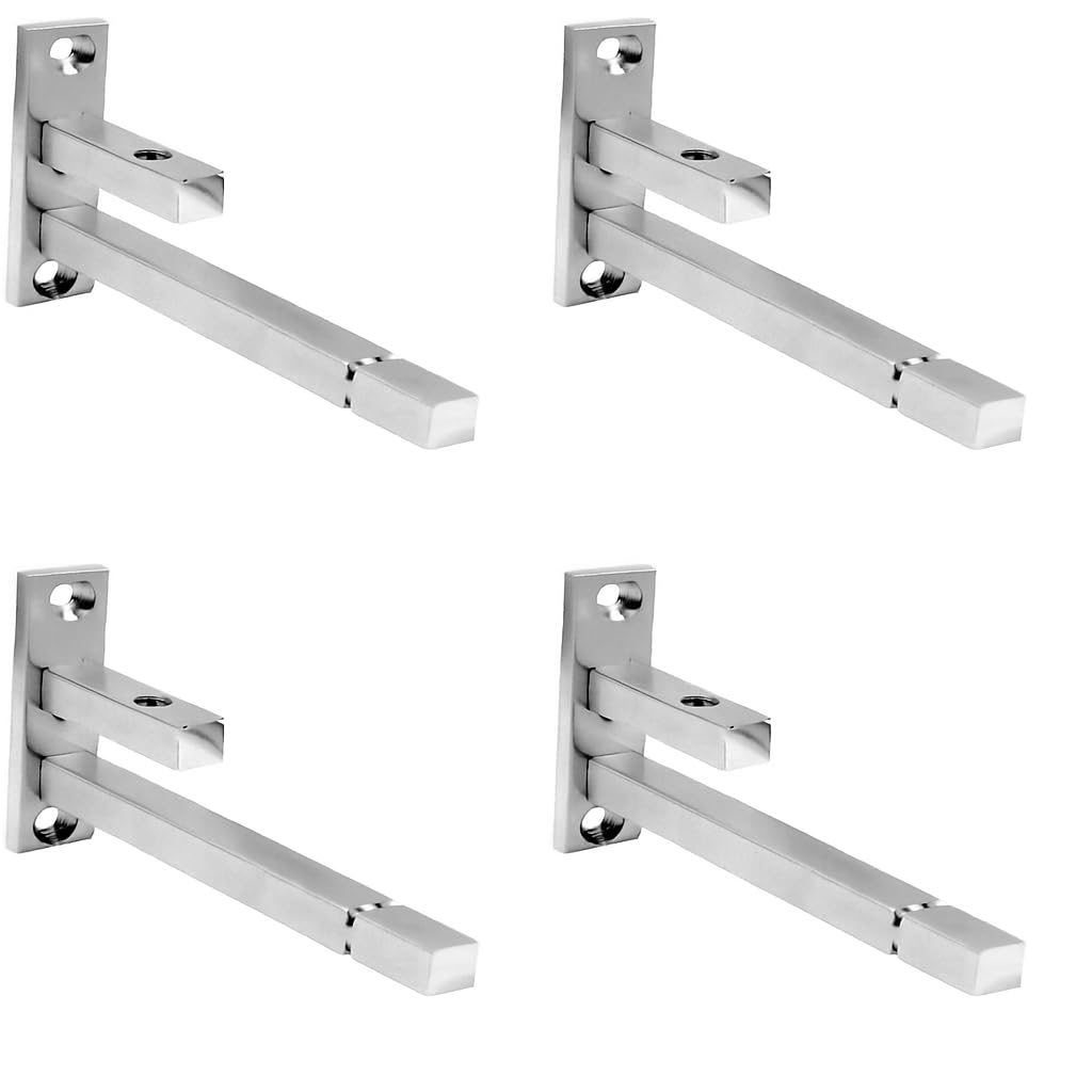 RiseOm 4 inch Steel F Type Shelf Bracket (Adjustable) Silver Pack of 4 / Supports 6,8,10,12 mm of Glass Thickness-image-40