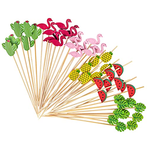 Cocktail Picks, Acerich 200 Pack Bamboo Sticks For Flamingo Party Decorations, Food Picks Toothpicks With Flamingo Pineapple Shapes Cocktail Picks For Drinks Luau Party Decorations #TOP1