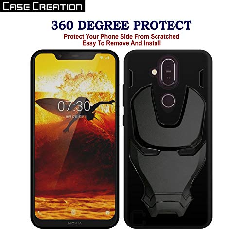Image of COVERLY Official 3D Touch Feel Trending Avengers Logo Mask Soft Rugged Grip Silicone Iron Man Super Power Cartoon Movie Engraved Silicone Matte Back Cover for Nokia 8.1 (2019) -HD Black Avenger