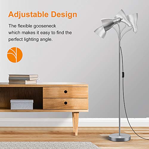 Lepower Metal Floor Lamp, Adjustable Goose Neck Standing Lamp With Heavy Metal Based, E26 Lamp Base, Torchiere Light For Living Room, Bedroom, Study Room And Office(Silver) #TOP4
