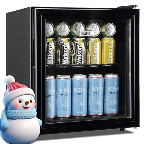 WANAI - Mini refrigerador para nevera, 60 latas, refrigerador, puerta de vidrio, enfriador de bebidas para cervezas, exprimidor de vino, estantes ajustables, luces LED para el hogar, oficina o bar